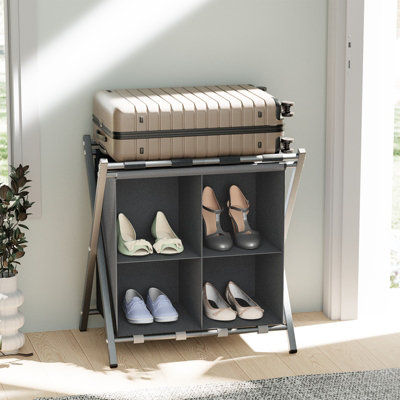 Huhote Sturdy Luggage Rack Stand With Storage Holds 120 Lb Space Saving Design Guest Room Bedroom Hotel 2 X Grey Suitcase Stands from B&Q