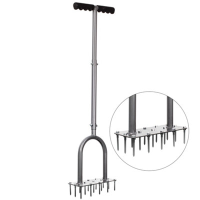 B&Q -  Manual Lawn Aerator With 15 Spikes And Pre Assembled Metal Frame For Grass And Garden SoilSoil Aerating Tool