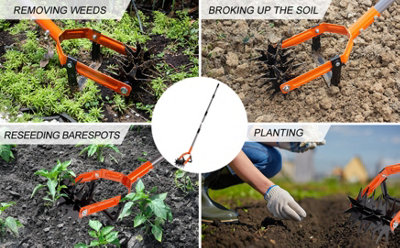 Walensee Adjustable Rotary Hand Tiller Garden Cultivator For Soil Mixing Reseeding 2-In-1 Garden Soil Cultivator Weeding Tool from B&Q