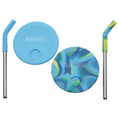 Klean Kanteen Kid's Cup Straw Lid 2-Pack Rubber Spill Proof Blue/Blue Tie Dye - Image 2