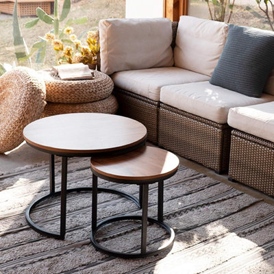 B&Q -  Stylish Nesting Coffee Tables 2 Set With Metal Frame Dark Brown Top 23.6/15.7 In Living Room Bedroom Office Side End Table