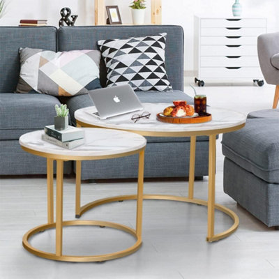 B&Q -  Elegant Nesting Tables Coffee Tables 2 Set With Gold Frame 23.6/15.7 In For Living Room Bedroom Office Side Table End Table