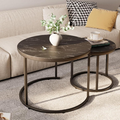 B&Q -  Sleek Nesting Tables Coffee Tables 2 Set With Black Metal Frame 23.6/15.7 Inch Side Table End Table For Home Office