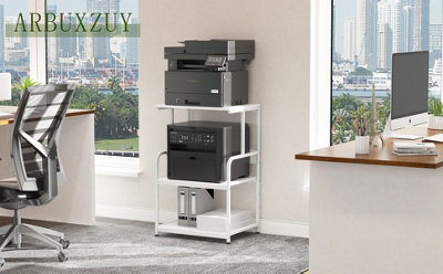 Huhote Versatile 3-Tier Printer Stand With Wheels And Storage For Office Home Kitchen White Printer Cart Multifunctional Trolley from B&Q