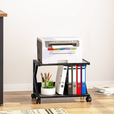 Huhote Stylish 2 Tier Printer Stand With Wheels For Organizing A5 Folders And More Under Desk Printer Table For Office Home Black from B&Q