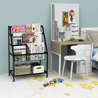 Huhote Stylish Kids Bookshelf Compact Black Book And Toy Storage Organizer For Small Spaces Children Bookcase Book Rack from B&Q