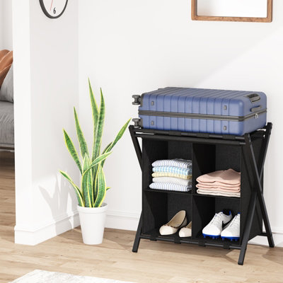 Huhote Sturdy Luggage Rack Stand With Storage Holds 120 Lb Space Saving Design Guest Room Bedroom Hotel 2Xblack Suitcase Stands from B&Q