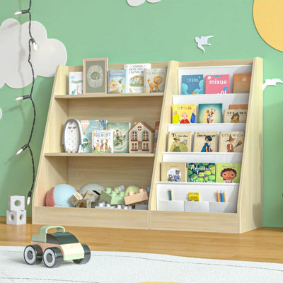 Huhote Stylish Wooden Kids Bookshelf With Storage For Bedroom Playroom Nursery Bookcase Shelves Storage Book Rack Oak from B&Q
