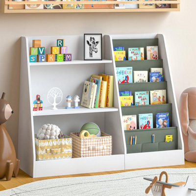 Huhote Stylish Wooden Kids Bookshelf With Storage For Bedroom Playroom Nursery Bookcase Shelves Storage Book Rack White from B&Q