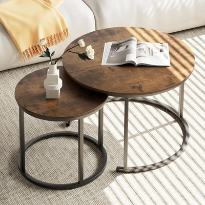 B&Q -  Stylish Round Coffee Tables 2 Set With Metal Frame For Living Room Bedroom Balcony Office Nesting Tables Side End Tables