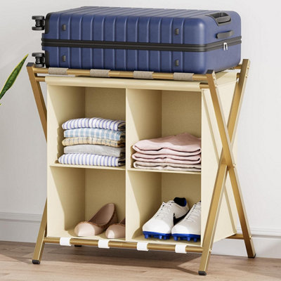 Huhote Sturdy Luggage Rack Stand With Storage Holds 120 Lb Space Saving Design Guest Room Bedroom Hotel 2 X Gold Suitcase Stands from B&Q
