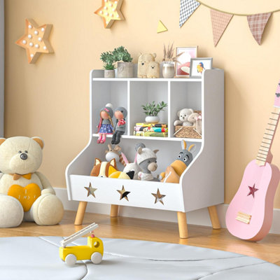 Huhote Stylish Kids Bookshelf With 3 Compartments For Toy And Book Storage White Bookcase For Bedroom Kids Room Playroom from B&Q