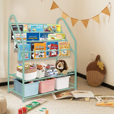 Huhote Green Kids Bookshelf With Adjustable Shelves For Bedroom Playroom Storage Children Bookcase Book Rack Display Stands Shelf from B&Q