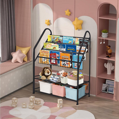 Huhote Black Kids Bookshelf With Adjustable Shelves For Bedroom Playroom Storage Children Bookcase Book Rack Display Stands Shelf from B&Q