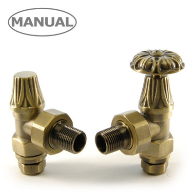 West Radiators Abbey Radiator Valve And Lock-ShieldOld English Brass (Angled Manual) from B&Q