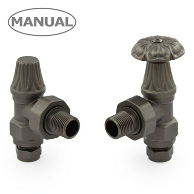 West Radiators Abbey Radiator Valve And Lock-ShieldLight Pewter (Angled Manual) from B&Q