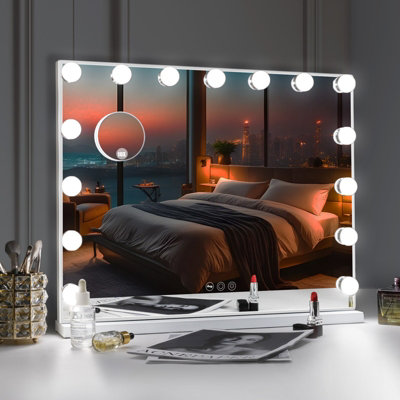  - Hollywood Vanity Make Up Mirror With Lights 15 Led Standing Mirror Wall 58X46Cm