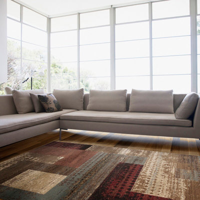 Livabliss Riley-Modern Red Brown Grey Graphic Living Dining Bedroom Rug 160 X 230 Cm Easy CareNon Shedding from B&Q