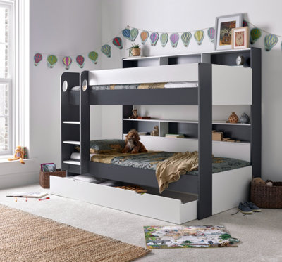 B&Q -  Olly Grey And White Storage Bunk Bed With Drawer With Memory Foam Mattresses
