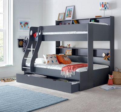 Bedmaster Oliver Onyx Grey Triple Sleeper Storage Bunk Bed With Drawer With Orthopaedic Mattresses from B&Q