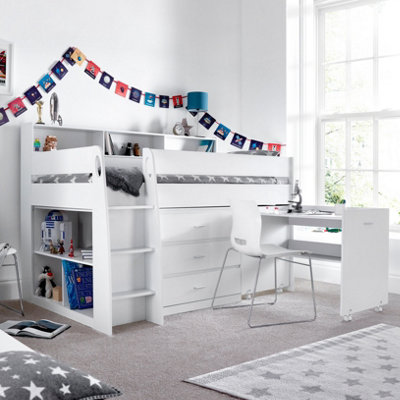 Rackhams White Ersa Mid Sleeper Storage Bed With Desk And Mattress - Single With No Mattress - Image 4