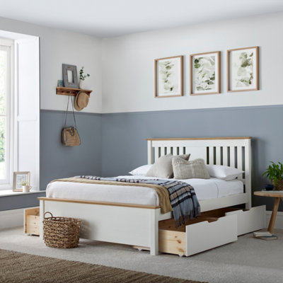 Bedmaster Chester Double Bed Frame - White and Oak - 4 Drawer Storage - Image 4