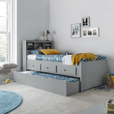 Bedmaster Venus Grey Guest Bed With Drawers No Trundle With Memory Foam Mattress