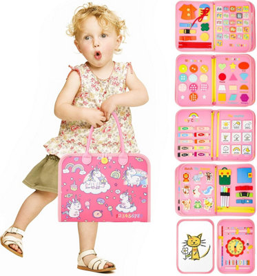 Deao Toys Toddler Busy Board Sensory Montessori Travel Toys 10 Pages Quiet Book For Kid Preschool Learning Activities W/ Life Skills Alphabe from B&Q