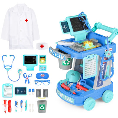 DeAO Toys Multi-Purpose Doctors Trolley Set For Kids Medical Centre Playsets Medical Tools Role Play Toy Educational Doctor Playset