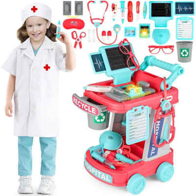 Deao Toys 22Pcs Educational Pretend Medical Station Set Doctor Children Role Play Trolley Set Gift For Kids Age 3 Plus from B&Q