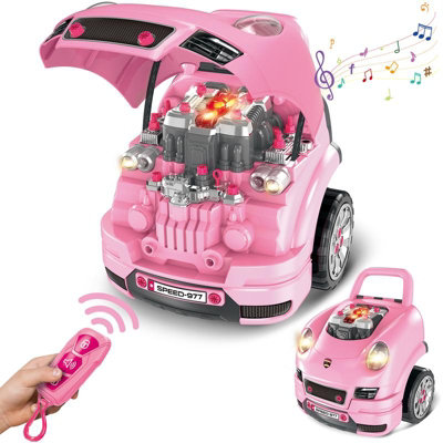 B&Q -  Pink Take Apart Building Truck Pretend Play Realistic Mechanic Toy W/remote Control Key Gift With Sound And Light Functions