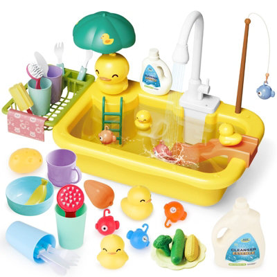 Deao Toys Yellow Duck Sink Kitchen Pretend Play Dishwasher Toy Sets Real Running Water With Kitchen Accessories For Children Gift from B&Q