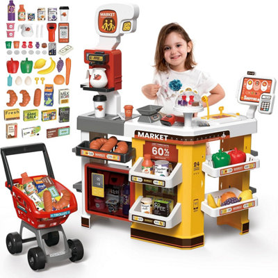 Deao Toys 65 Pcs Supermarket Pretend Toy Red Games Simulation Supermarket Toys And Accessories Simulation Market Toys For Kids from B&Q