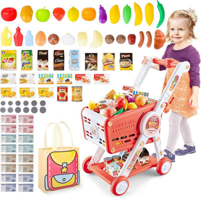 B&Q -  Deao Kids Shopping Cart Playset With GroceriesPos MachinePlastic Money & Credit Cards For Educational Role Play
