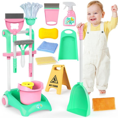Deao Toys Kids Cleaning Trolley Set Housekeeping Pretend Play Set With BroomMopBrush And Dustpan Fun Cleaning Toys For Boys And Girls from B&Q