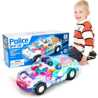 Deao Toys Electric Transparent Police Gear Car Toy Rotating Car With Flashing Lights Siren SoundsAutomatic Obstacle Avoidance from B&Q