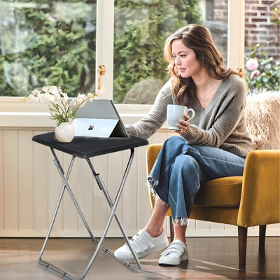 Huhote Compact Folding Snack Table For Small Spaces Side Table End Table Coffee Table Beside Table Sofa Table Laptop Table Black from B&Q