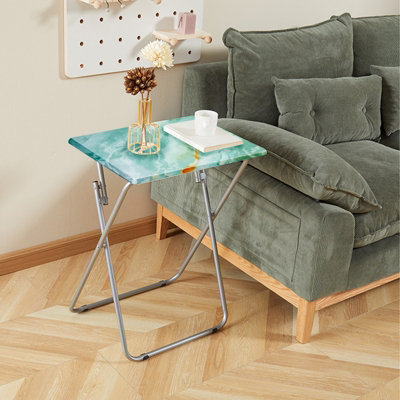 Huhote Blue Compact Folding Snack Table Spaces Side Table End Table Coffee Table Beside Table Sofa Table Marble Finish Small B&Q