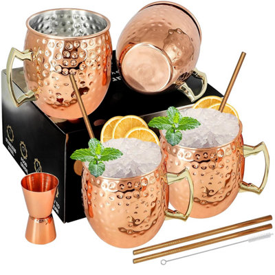 Suprobarware Moscow Mule Copper Mug Set Of 4 Mugs 18 Oz Plated Stainless Steel Cups With 1 / 0.5 Oz Jigger For Cocktails Cold from B&Q