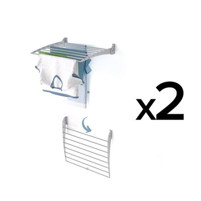 2X Foxydry Fold Down 62 Cm GreyWall-Mounted Drying RackSpace-Saving Folding Clothes Airer