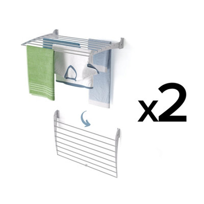 2X Foxydry Fold Down 82 Cm GreyCompact Wall-Mounted Clothes AirerFoldable Drying Rack
