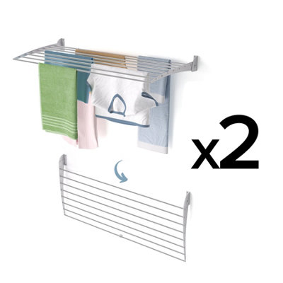 B&Q - 2X  Fold Down 102 Cm GreyWall-Mounted Drying RackModern Foldable Clothes Dryer