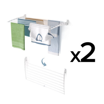 2X Foxydry Fold Down 102 Cm WhiteWall-Mounted Clothes AirerSpace-Saving Foldable Design