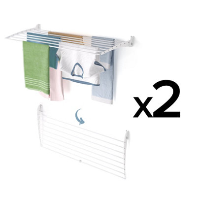2X Foxydry Fold Down 116 Cm WhiteSpace-Saving Wall-Mounted DryerFoldable Clothes Airer