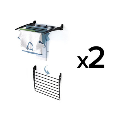 2X Foxydry Fold Down 62 Cm BlackSpace-Saving Wall-Mounted Clothes AirerFoldable Design