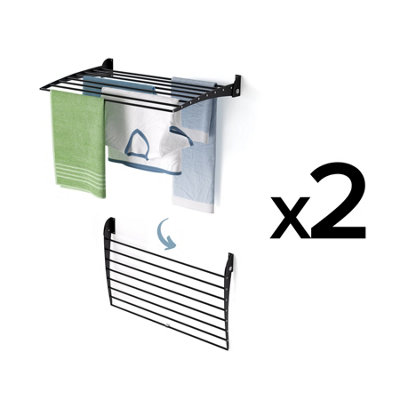 2X Foxydry Fold Down 82 Cm BlackWall-Mounted Drying RackCompact Foldable Clothes Airer
