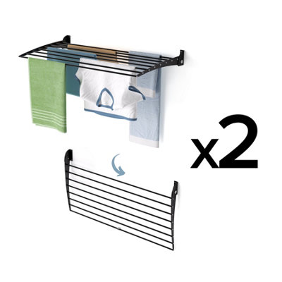 2X Foxydry Fold Down 102 Cm BlackWall-Mounted Clothes AirerFoldable And Space-Saving
