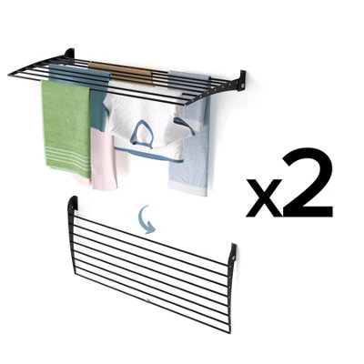 2X Foxydry Fold Down 116 Cm BlackFoldable Wall-Mounted Clothes AirerSpace-Saving Dryer
