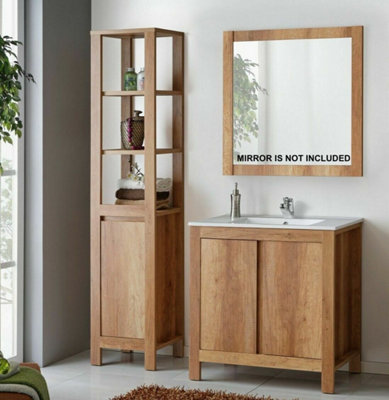 Impact Furniture Bathroom Furniture Set: 800 Vanity Sink Cabinet With Basin Freestanding Tall Unit Oak Effect Classic