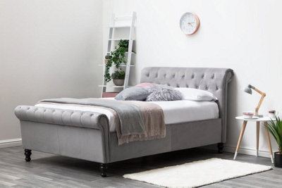 Lambeth Grey Velvet Sleigh Storage Ottoman Bed King Size 5Ft
